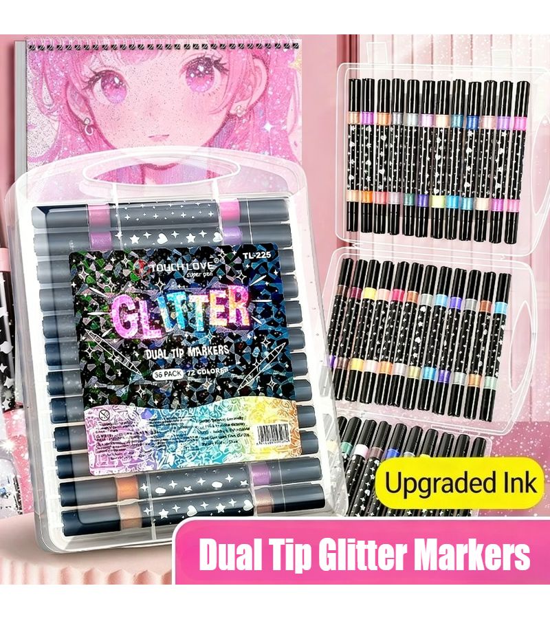 Professional Dual Tip Glitter Pen Set 12 Colors With Quick Dry Glue Like Ink Fine Tip For Scrapbooking Card Making Journaling Painting Art Supplies - Image 1