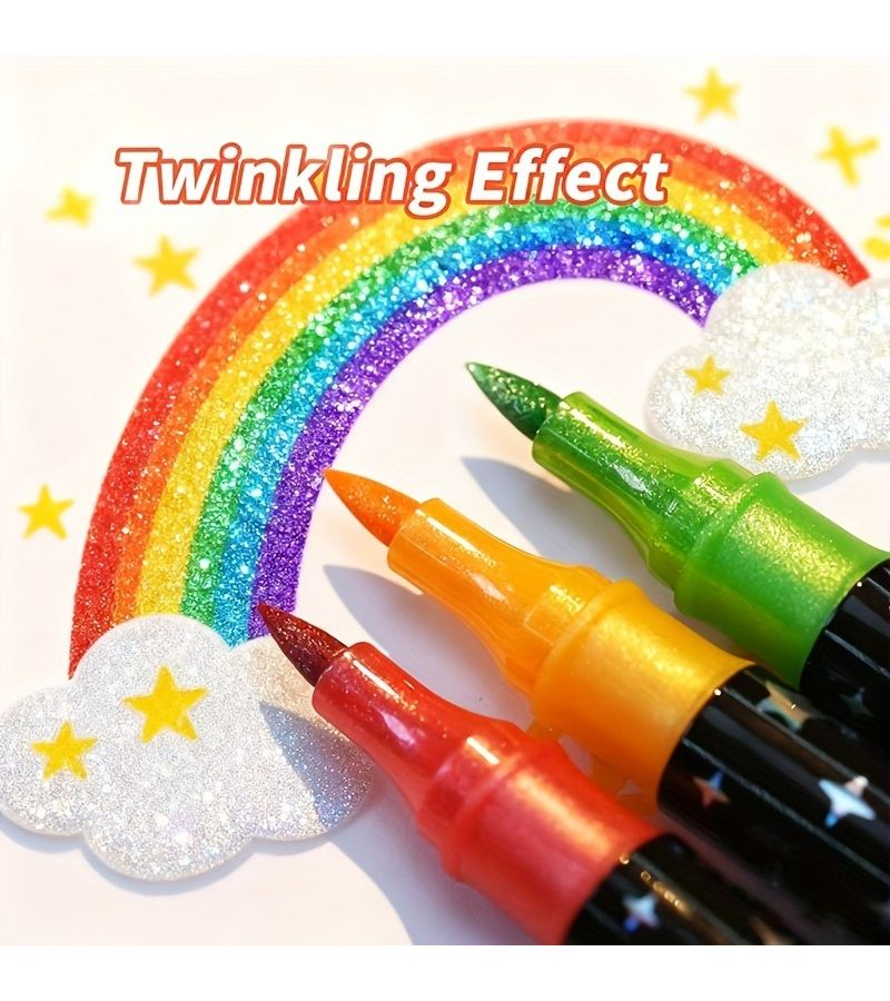 Professional Dual Tip Glitter Pen Set 12 Colors With Quick Dry Glue Like Ink Fine Tip For Scrapbooking Card Making Journaling Painting Art Supplies - Image 2