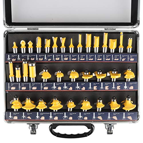 KOWOOD Router Bits Sets 35B Pieces, Tungsten Carbide Router Bits 1/2 Inch Shank with Aluminum Storage Case, T Shape Wood Milling Cutter for Woodworking - Image 2
