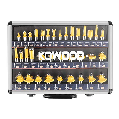 KOWOOD Router Bits Sets 35B Pieces, Tungsten Carbide Router Bits 1/2 Inch Shank with Aluminum Storage Case, T Shape Wood Milling Cutter for Woodworking - Image 1