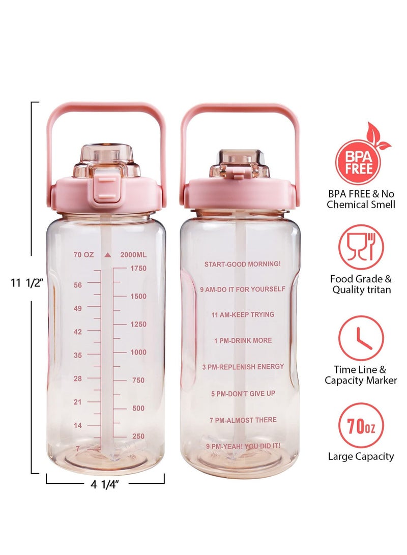 ميكسد 2 لتر زجاجة مع الأكمام ، حزام القش2L جالون زجاجة مع الكفة سترو و الوقت مارك شرب زجاجة ماء مانعة للتسرب قابلة لإعادة الاستخدام ، ومناسبة للجنسين الرياضة واللياقة البدنية وممارسة - Image 5