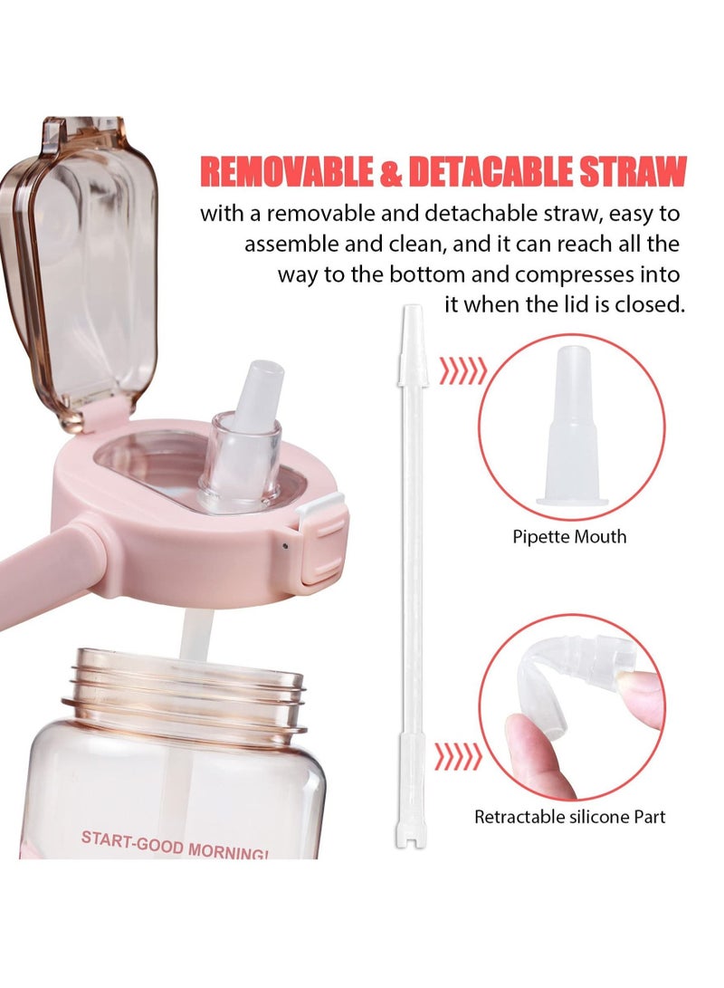 ميكسد 2 لتر زجاجة مع الأكمام ، حزام القش2L جالون زجاجة مع الكفة سترو و الوقت مارك شرب زجاجة ماء مانعة للتسرب قابلة لإعادة الاستخدام ، ومناسبة للجنسين الرياضة واللياقة البدنية وممارسة - Image 2