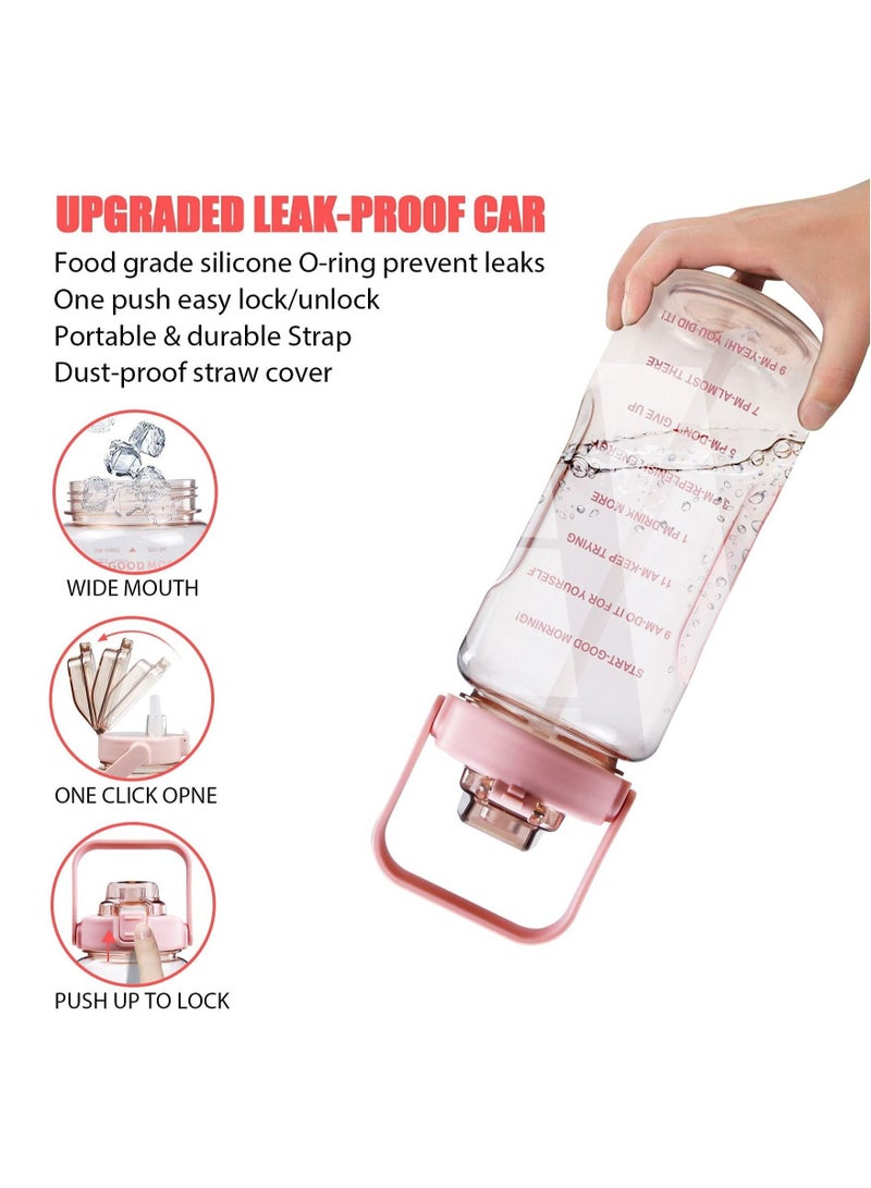 ميكسد 2 لتر زجاجة مع الأكمام ، حزام القش2L جالون زجاجة مع الكفة سترو و الوقت مارك شرب زجاجة ماء مانعة للتسرب قابلة لإعادة الاستخدام ، ومناسبة للجنسين الرياضة واللياقة البدنية وممارسة - Image 3