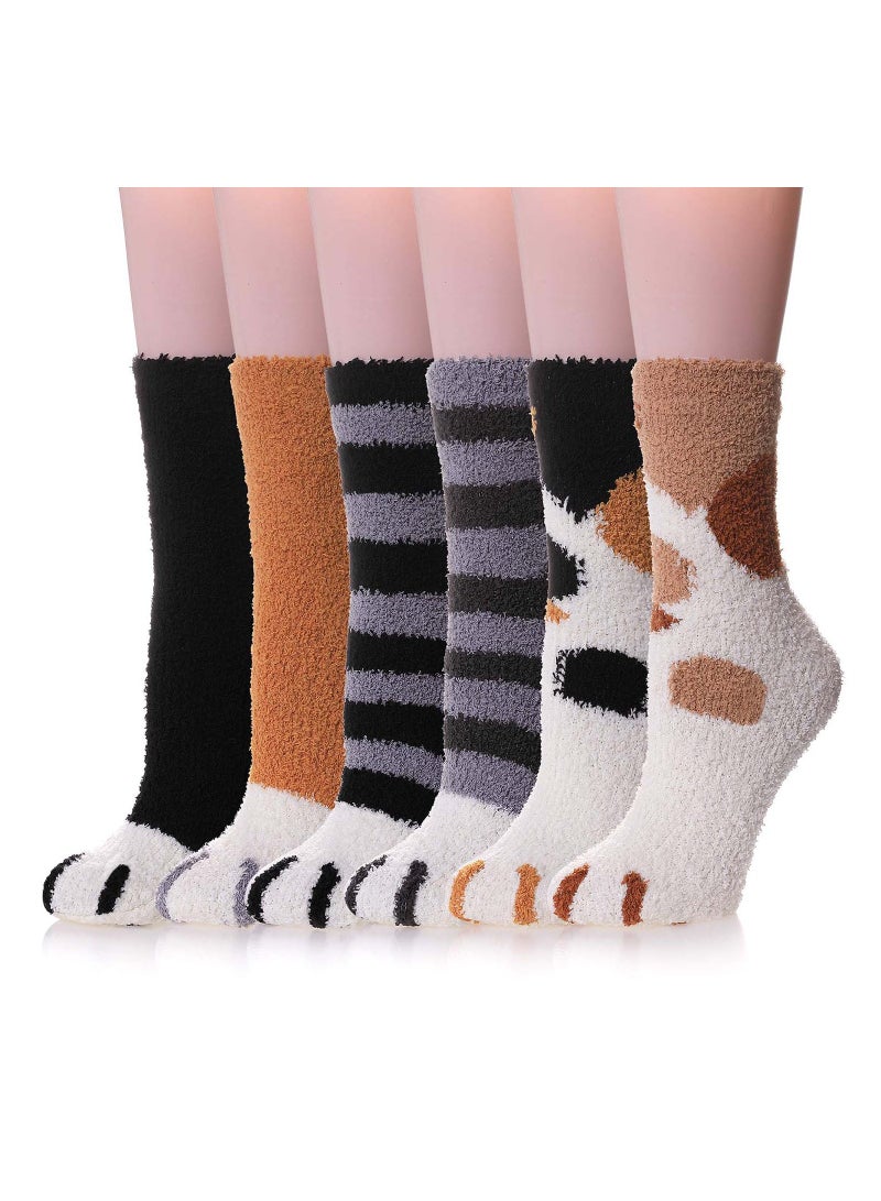 SYOSI Women Warm Super Soft Socks, Animal Designe Microfiber Slipper Socks, Casual Home Sleeping Fuzzy Cozy Sock, Cozy Slipper Cute Cat Claw Soft for Womens Indoor Warm Fuzzy Sleeping Socks 6 Pairs - Image 1