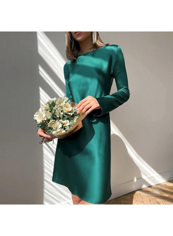 Satin Flared Sleeve Dress – High-Waist, A-Line, Short Length