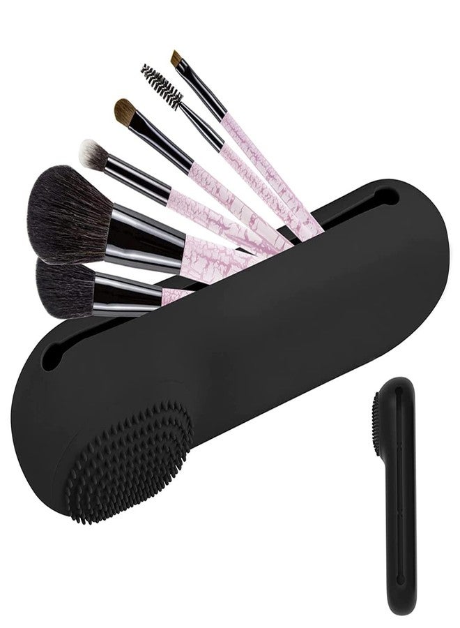 MAYCREATE® Makeup Brush Holder Case Silicone Cosmetic Makeup Brushes Organizer with Cleaning Area, for Travel Daily Use - Full Sized & Large Brushes Fit, Magnetic Closure (Brushes Not Included) - Image 1