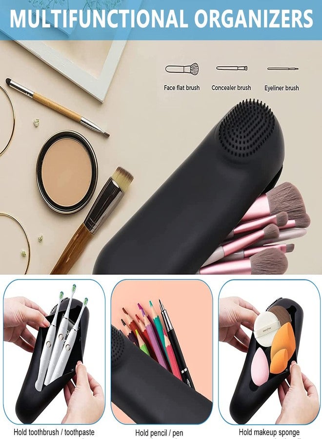 MAYCREATE® Makeup Brush Holder Case Silicone Cosmetic Makeup Brushes Organizer with Cleaning Area, for Travel Daily Use - Full Sized & Large Brushes Fit, Magnetic Closure (Brushes Not Included) - Image 3