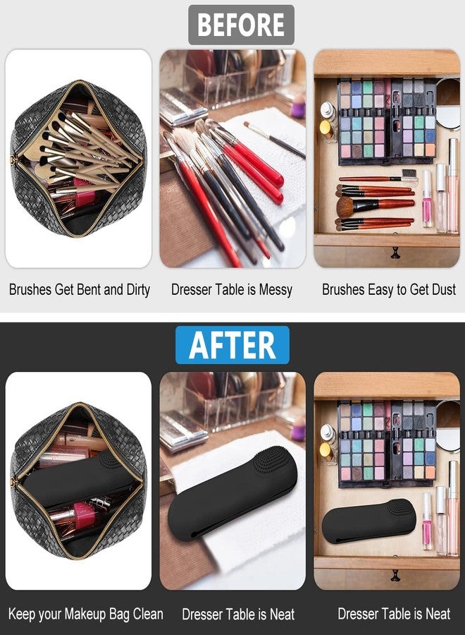 MAYCREATE® Makeup Brush Holder Case Silicone Cosmetic Makeup Brushes Organizer with Cleaning Area, for Travel Daily Use - Full Sized & Large Brushes Fit, Magnetic Closure (Brushes Not Included) - Image 4