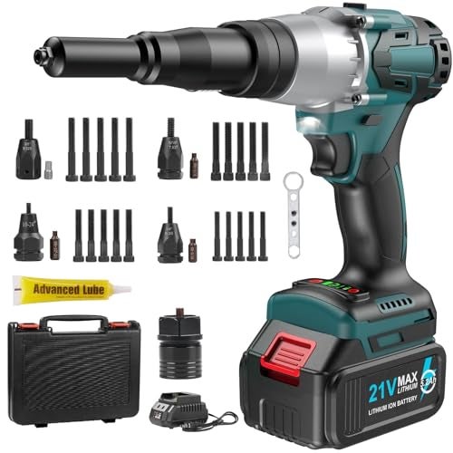 WonVon 2-in-1 Cordless Electric Rivet/Nut Gun Tool for Nutsert(10-24" & 1/4" & 5/16" & 3/8"),Rivets(1/8'', 5/32'', 3/16"), Portable Battery Powered Pop Rivet/Nut Gun, Auto/Manual Rivet, Two Memory Modes - Image 1