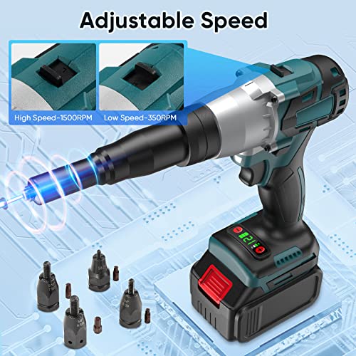 WonVon 2-in-1 Cordless Electric Rivet/Nut Gun Tool for Nutsert(10-24" & 1/4" & 5/16" & 3/8"),Rivets(1/8'', 5/32'', 3/16"), Portable Battery Powered Pop Rivet/Nut Gun, Auto/Manual Rivet, Two Memory Modes - Image 4