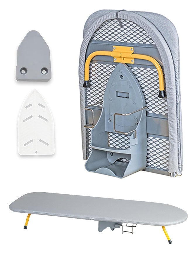 JiuAn Wall Mount Folding Ironing Board with Iron Holder, Tabletop Mini Ironing Board, Compact Portable Design, Gray - Image 1