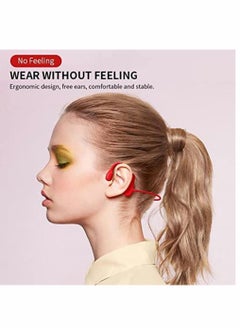 KASTWAVE Bone Conduction Headphones Bluetooth Red Wireless Earphones Sports Headphones with Mic Waterproof Headset with Noise Canceling Microphone for Running Workout Driving Office Home Online Learning  - Image 5