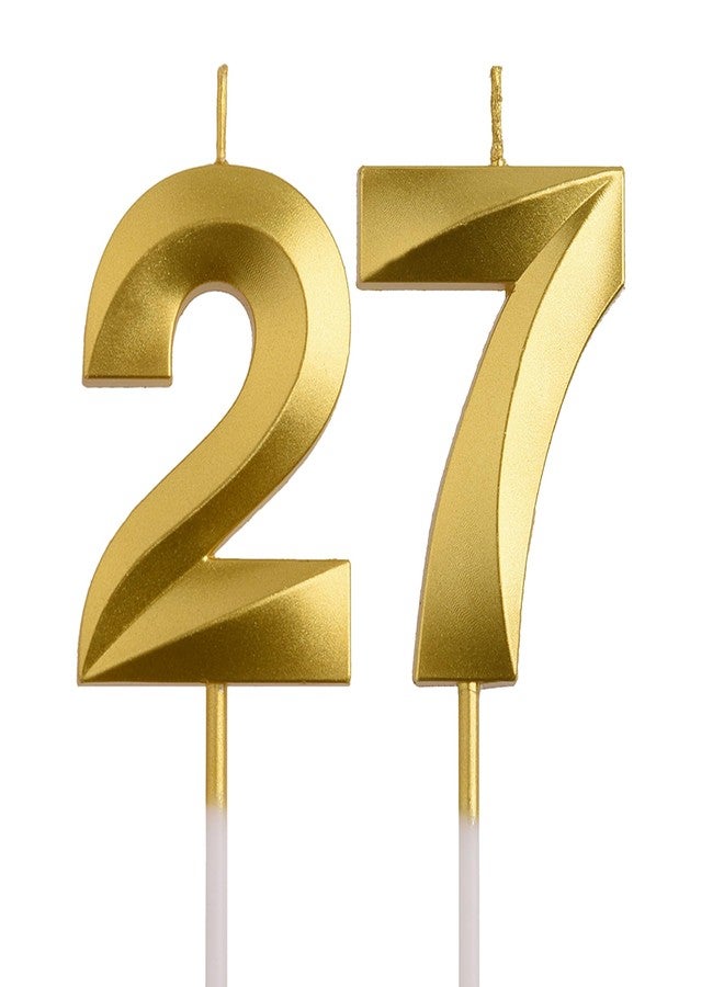 AOOLADA 27th 72nd Birthday Candles, Gold 72 27 Year Old Number Birthday Candles, Happy Birthday Party Decorations Cake Topper Gifts for Men Women - Image 1