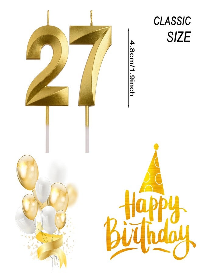 AOOLADA 27th 72nd Birthday Candles, Gold 72 27 Year Old Number Birthday Candles, Happy Birthday Party Decorations Cake Topper Gifts for Men Women - Image 2