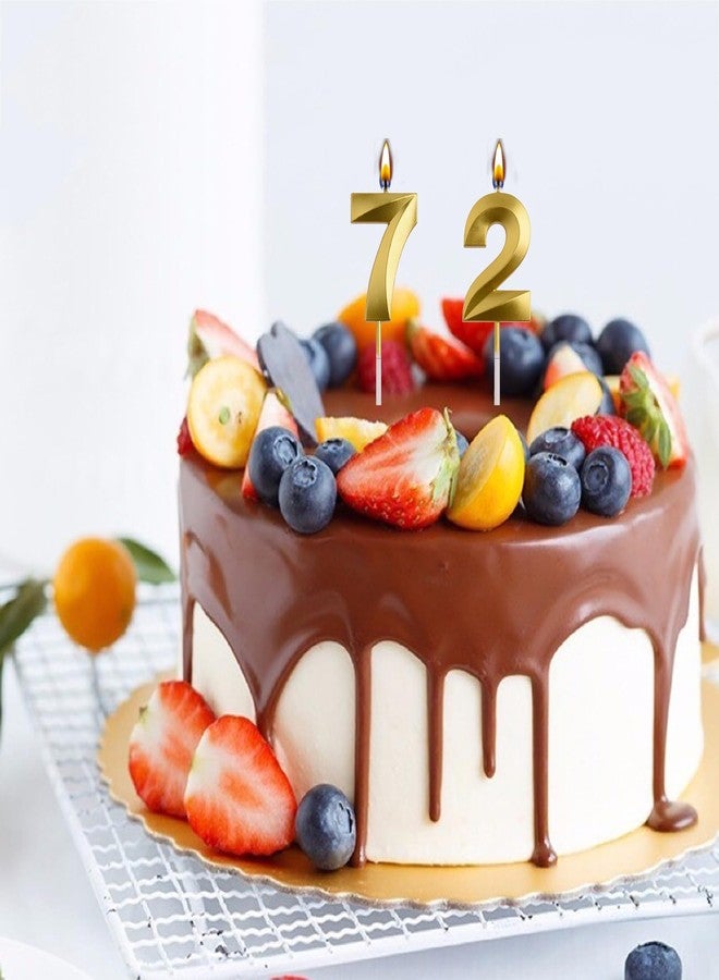 AOOLADA 27th 72nd Birthday Candles, Gold 72 27 Year Old Number Birthday Candles, Happy Birthday Party Decorations Cake Topper Gifts for Men Women - Image 5