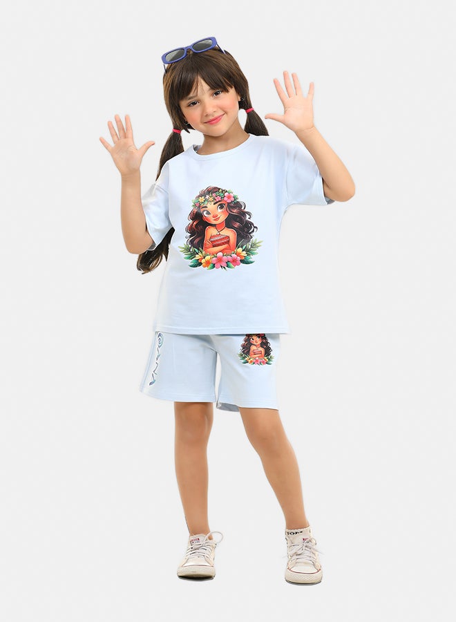 ريمينت طقم شورت صيفي للبنات ازرق فاتح - Image 1