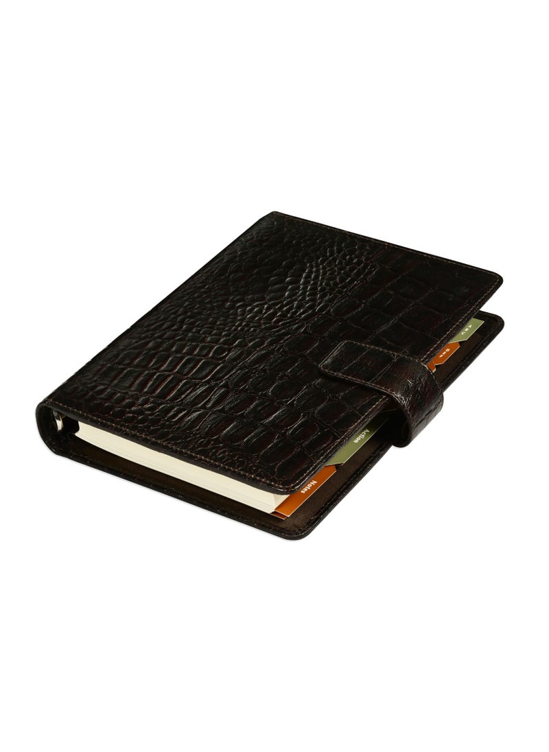 FIS FIS® Leather Organizer "CROCODILUS" and Activity Journal, Size:A5 (14.8 x 21cm), Color : Brown_ FSORLO1BR  - Image 2