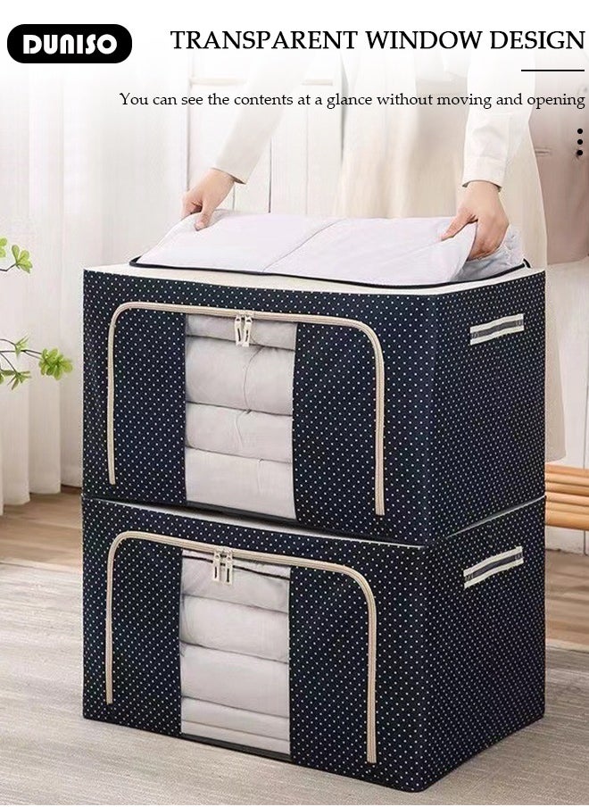 DUNISO - Closet Storage Box with Metal Frame, Stackable Flodable Closet Container Organizer with Lids Handle Double & Zippers, Large Capacity Wardrobe Clothes Storage Box with Clear Window for Blanket, Bedding, Clothes, Comforter - Image 1