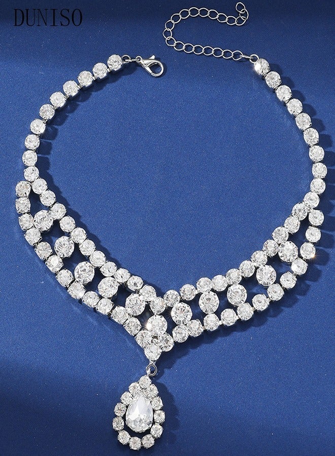 DUNISO Sparkling Rhinestones V Neck Necklace, Bridal Wedding Jewelry, Bridesmaid Party Choker Necklace, Fashion Accessories with a Unique Minimalist Vibe, Jewelry Dress Accessories for Women - Image 3