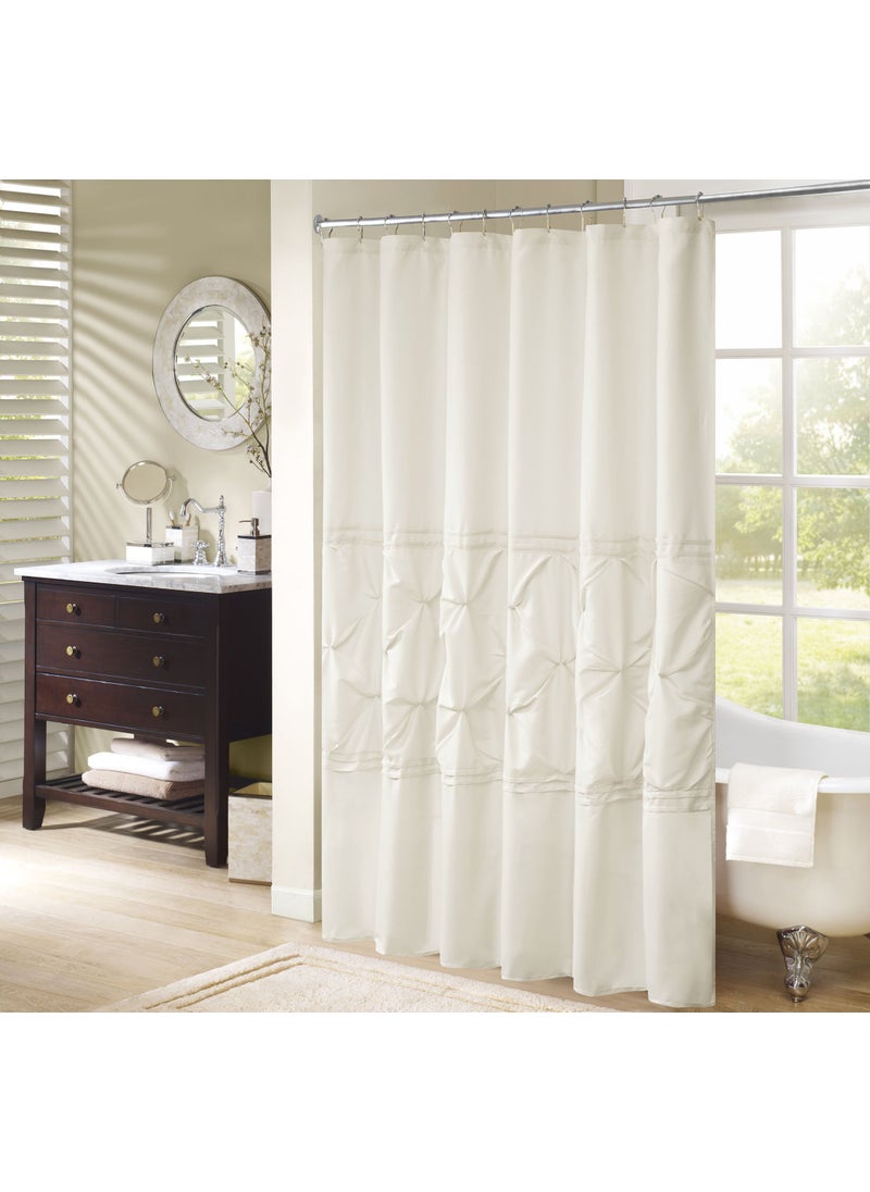 Comfort Spaces Comfort Spaces CS70-0099 Cavoy Bathroom Pintuck Shower Tufted Ruffle Pattern Modern Elegant Microfiber Fabric Bath Curtains  72""x72""  Ivory  - Image 2