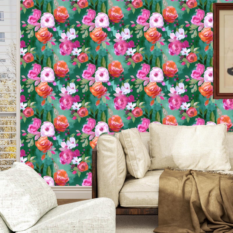 BOKEBEVE Bright Wallpaper Stick and Peel Green Colorful Wall Paper Watercolor Wallpapers for Accent Wall Drawer Kitchen Walls Modern Removable Renter Friendly 17.5 x 393.5In - Image 2