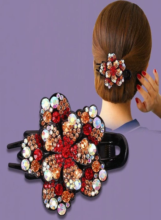 ZEMANIA مشبك شعر زيمانيا مزين بزهرة واحدة مرصعة بأحجار الراين، مشبك شعر فاخر مرصع بالكريستال، مشبك خلفي للشعر الطويل، مشبك شعر لامع وجذاب لتثبيت ذيل الحصان، مشبك شعر فرنسي منحني على شكل منقار البط مانع للانزلاق للنساء والفتيات - Image 3