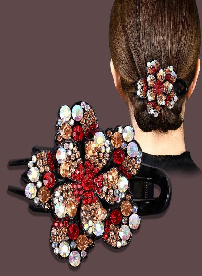 ZEMANIA مشبك شعر زيمانيا مزين بزهرة واحدة مرصعة بأحجار الراين، مشبك شعر فاخر مرصع بالكريستال، مشبك خلفي للشعر الطويل، مشبك شعر لامع وجذاب لتثبيت ذيل الحصان، مشبك شعر فرنسي منحني على شكل منقار البط مانع للانزلاق للنساء والفتيات - Image 1
