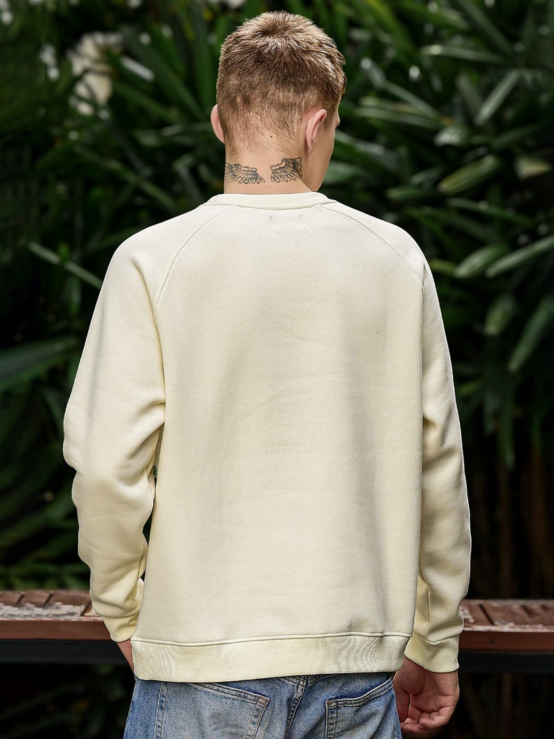 Maniac Mens Brush Stroke Round Neck Full Sleeve Cream & Brown Fleece Sweatshirt - Image 5