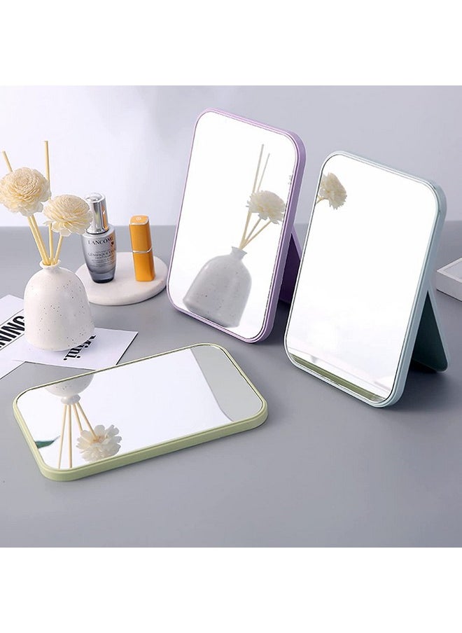Leeonz Desktop Makeup Mirror Foldable Makeup Mirror Simple Portable Princess Mirror Rectangle Mirror Makeup Mirror Small Mirror With Stand For Women & Girls (Blue)  - Image 4
