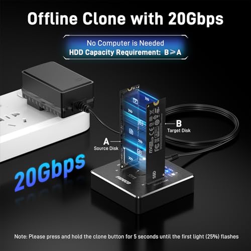 FIDECO M2 NVMe SATA SSD Cloner Dock USB 32 Gen 2 X 2 20Gbps Dual NVMe SATA SSD Enclosure M2 Duplicator Cloner Support Offline Clone UASP and Trim Aluminum Design - Image 3