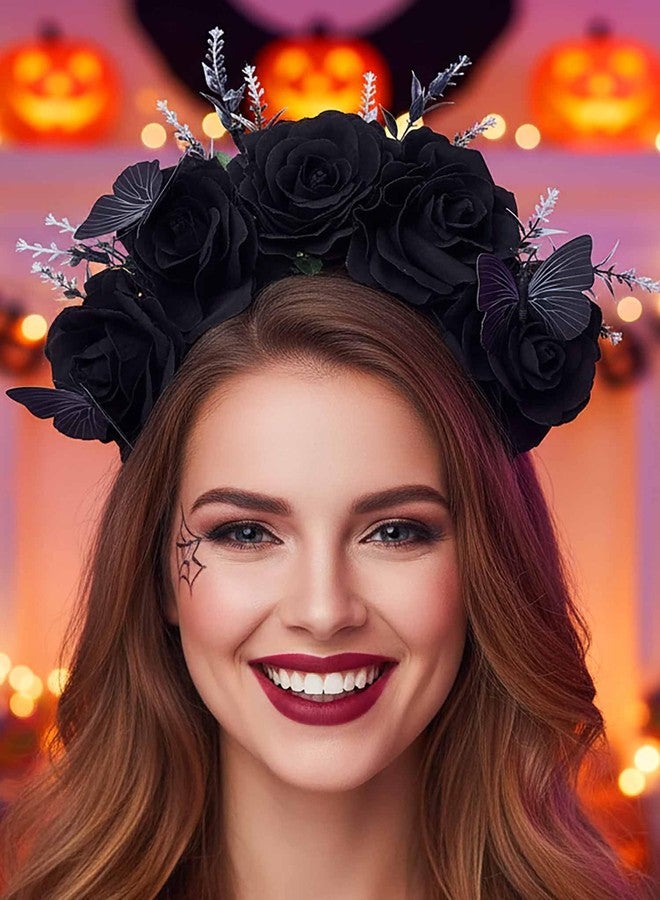 كامبسيس طوق رأس كامبسيس ليوم الموتى، طوق شعر على شكل فراشة وزهرة سوداء للهالوين، إكسسوارات شعر تنكرية قوطية للنساء - Image 5