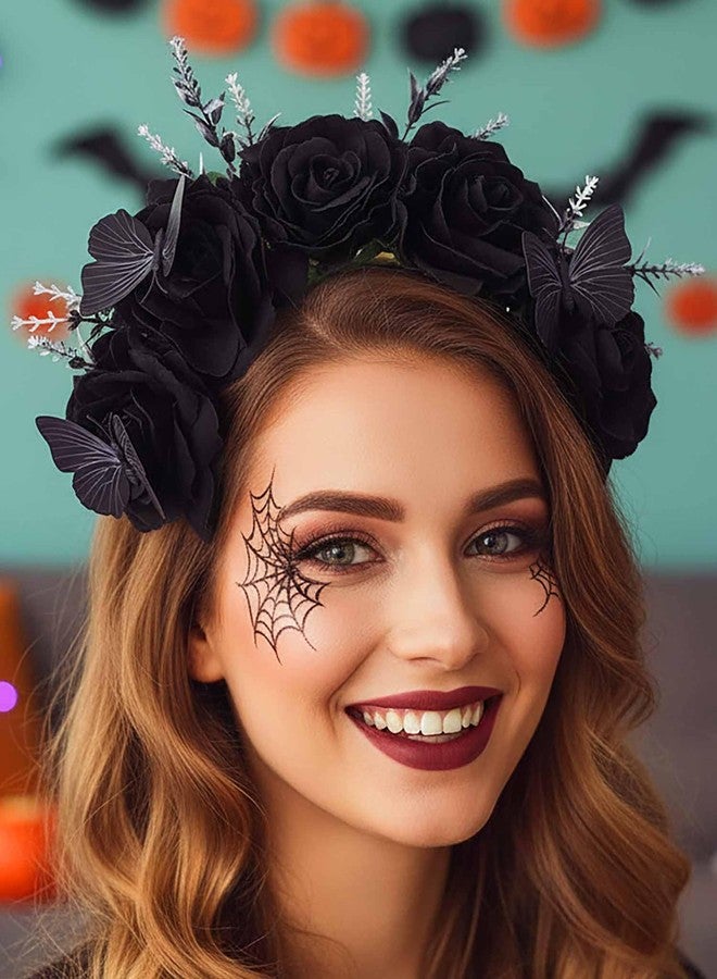 كامبسيس طوق رأس كامبسيس ليوم الموتى، طوق شعر على شكل فراشة وزهرة سوداء للهالوين، إكسسوارات شعر تنكرية قوطية للنساء - Image 4