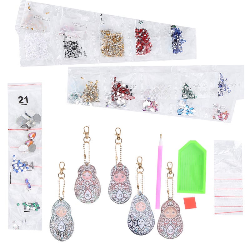 5Pcs Keychain Diamond Painting Matryoshka Doll Pattern DIY Resin Key Ring Luggage Pendants - Image 5