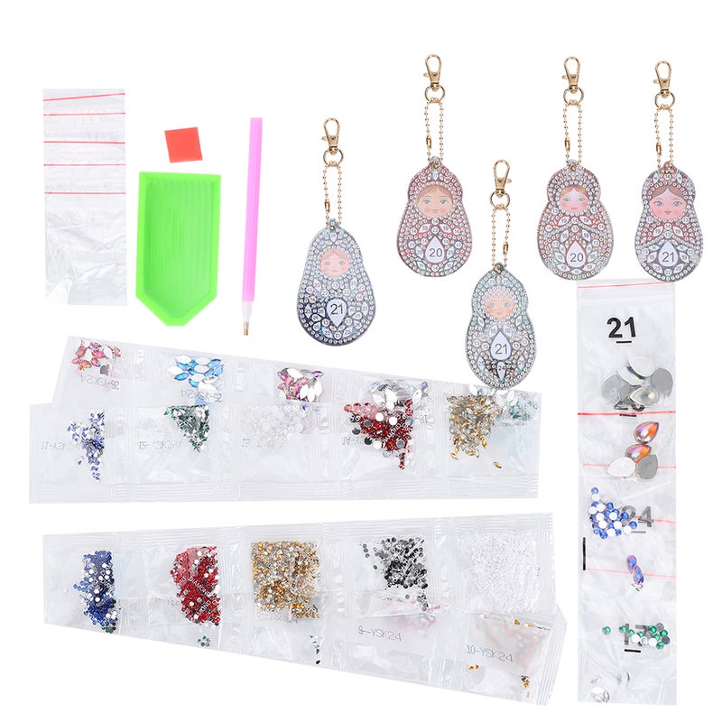 5Pcs Keychain Diamond Painting Matryoshka Doll Pattern DIY Resin Key Ring Luggage Pendants - Image 2
