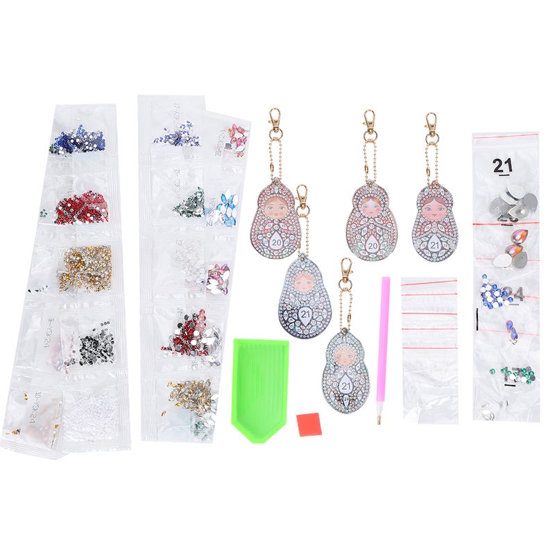 5Pcs Keychain Diamond Painting Matryoshka Doll Pattern DIY Resin Key Ring Luggage Pendants - Image 1