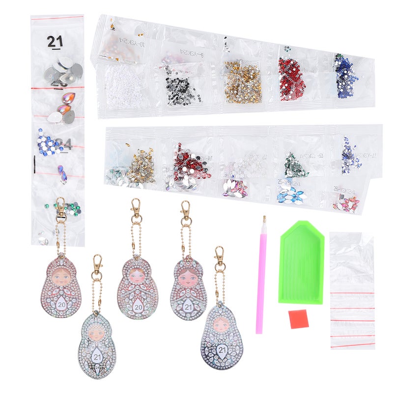 5Pcs Keychain Diamond Painting Matryoshka Doll Pattern DIY Resin Key Ring Luggage Pendants - Image 4