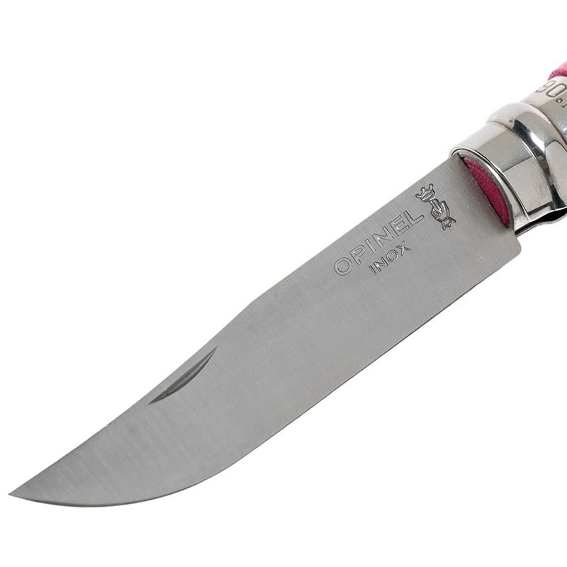 Opinel أوبينيل كولوراما رقم 06 – سكين جيب قابلة للطي بمقابض من خشب الزان المطلي بألوان زاهية، حبل جلدي، فيروبلوك، صنع في فرنسا (فراولة) - Image 2
