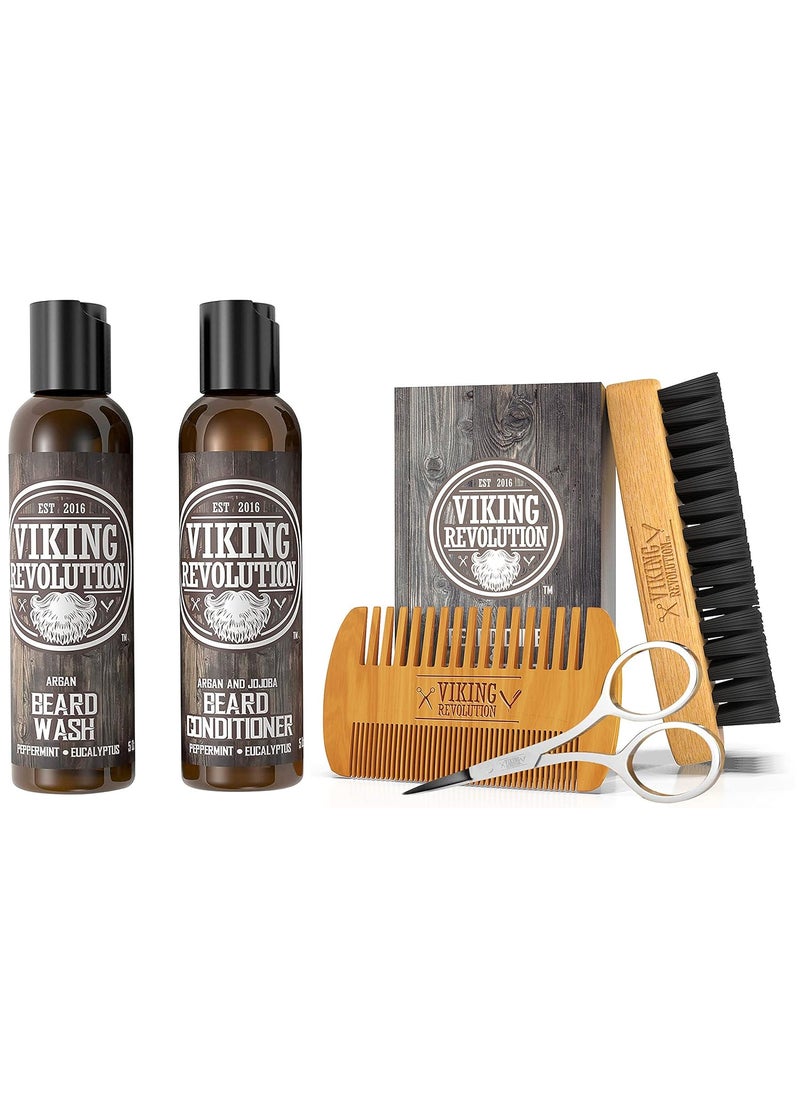 Viking Revolution Viking Revolution Beard Brush and Comb Set with Beard Shampoo Conditioner Kit 5 Oz 