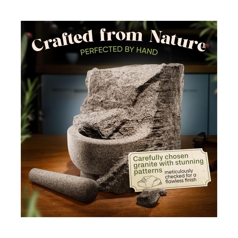 طقم هاون ومدقة مقاس 4.7 بوصة، مصنوع من جرانيت ثقيل غير مصقول لأداء مُحسّن ومظهر طبيعي، يتضمن واقيًا ضد الخدوش - Image 5