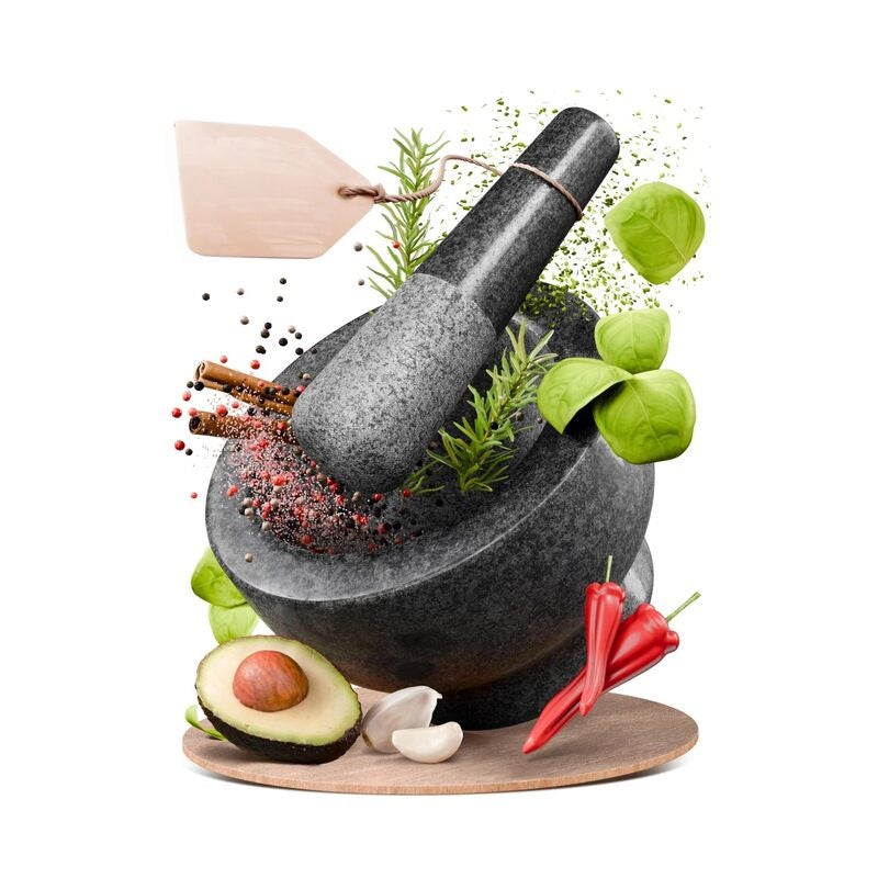 طقم هاون ومدقة مقاس 4.7 بوصة، مصنوع من جرانيت ثقيل غير مصقول لأداء مُحسّن ومظهر طبيعي، يتضمن واقيًا ضد الخدوش - Image 1