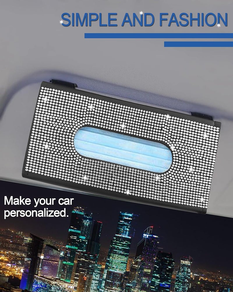 Bling Car Sun Visor Tissue Holder: Black Premium PU Leather with Sparkling Crystal Diamonds - Stylish Durable Lady's Car Accessory for Easy Tissue Access in Car Interior - Image 4