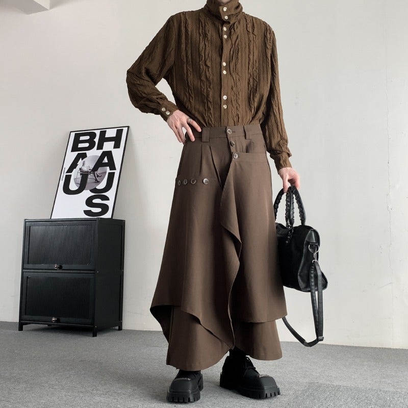 Niche Design Sense Yamamoto Style Dark Black Irregular Multi-Piece Wide-Leg Pants National Fashion New Chinese Style Fashionable Pants Skirt - Image 1