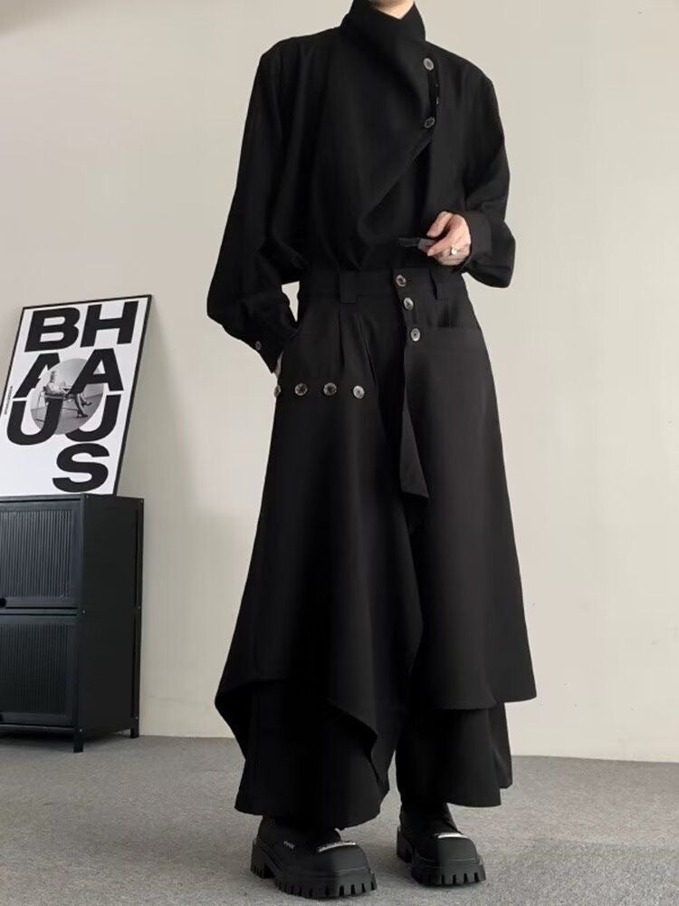 Niche Design Sense Yamamoto Style Dark Black Irregular Multi-Piece Wide-Leg Pants National Fashion New Chinese Style Fashionable Pants Skirt - Image 2