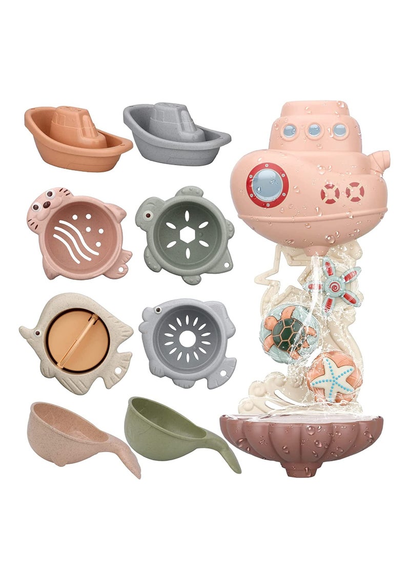SYOSI - Baby Bath Toys for Toddlers 1-3, Bathtub Water Toys for Infants 6-12 Months, Contains 4 Stacking Cups, 2 Boats 2 Whale-Shaped Spoons, Mold Free Bath Toy for Birthday Gift for Boys/Girls - Image 1