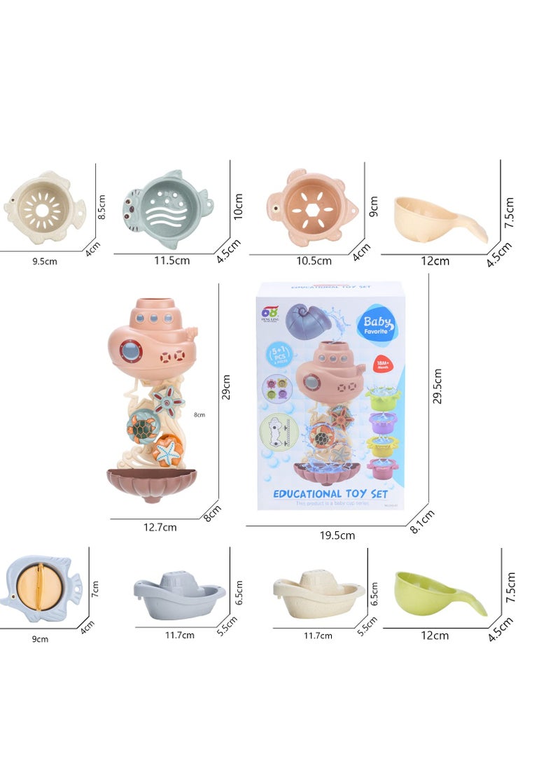 SYOSI - Baby Bath Toys for Toddlers 1-3, Bathtub Water Toys for Infants 6-12 Months, Contains 4 Stacking Cups, 2 Boats 2 Whale-Shaped Spoons, Mold Free Bath Toy for Birthday Gift for Boys/Girls - Image 1