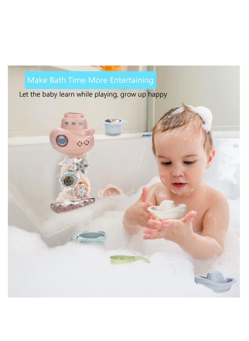 SYOSI - Baby Bath Toys for Toddlers 1-3, Bathtub Water Toys for Infants 6-12 Months, Contains 4 Stacking Cups, 2 Boats 2 Whale-Shaped Spoons, Mold Free Bath Toy for Birthday Gift for Boys/Girls - Image 1