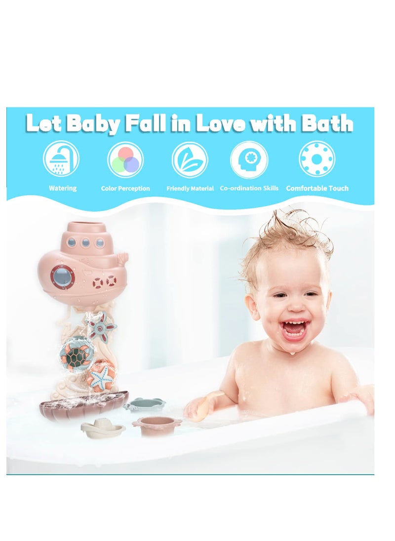 SYOSI - Baby Bath Toys for Toddlers 1-3, Bathtub Water Toys for Infants 6-12 Months, Contains 4 Stacking Cups, 2 Boats 2 Whale-Shaped Spoons, Mold Free Bath Toy for Birthday Gift for Boys/Girls - Image 1