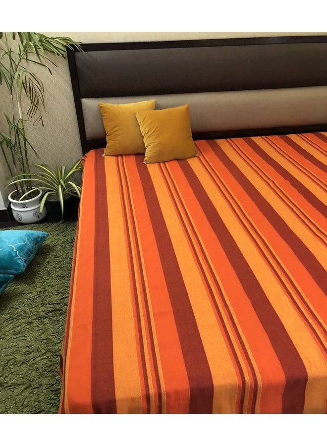 RANGBHAR Handloom Khadi Cotton King Size Bedsheet, 100 x 108 inch, Without Pillow Covers, Woven Striped Bedcover, Orange - Image 5