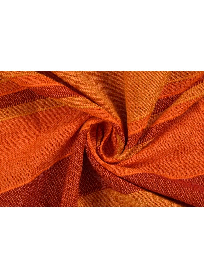 RANGBHAR Handloom Khadi Cotton King Size Bedsheet, 100 x 108 inch, Without Pillow Covers, Woven Striped Bedcover, Orange - Image 3