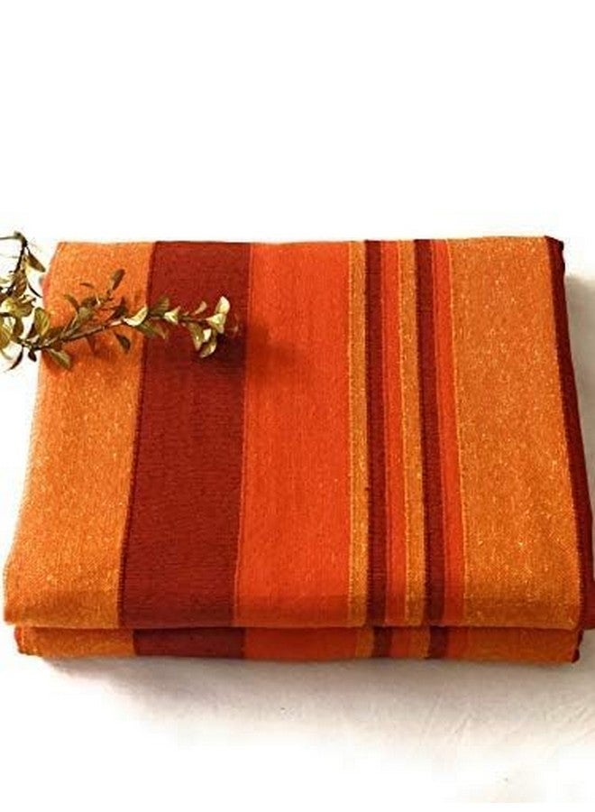 RANGBHAR Handloom Khadi Cotton King Size Bedsheet, 100 x 108 inch, Without Pillow Covers, Woven Striped Bedcover, Orange - Image 1